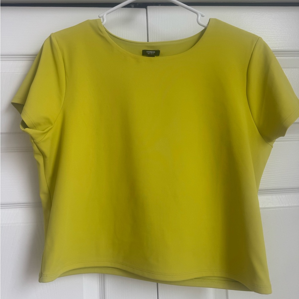 Express Body Contour high compression- neon yellow crew neck short sleeve top